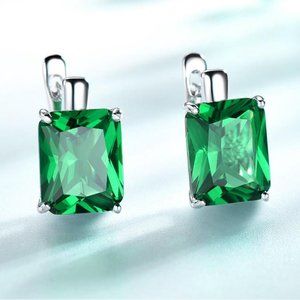 OCTAGONAL EMERALD GREEN CUBIC ZIRCONIA EARRINGS